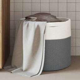 Berkfield Home Storage Basket Grey & White √ò40x35 cm Cotton - Size: 40x35 cm - thumbnail 2
