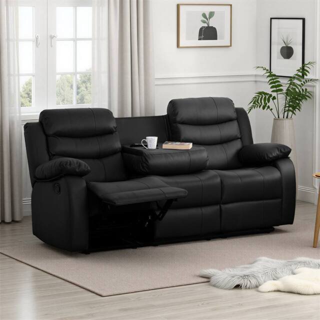Seconique Roma 3 Seater Recliner Sofa - Black Faux Leather - image 1