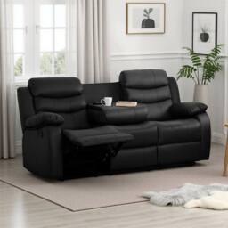 Seconique Roma 3 Seater Recliner Sofa - Black Faux Leather - thumbnail 1