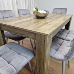 KOSY KOALA Rustic Effect Dining Table Set with 6 Grey Velvet Chairs Stylish Dining Room Furniture Set in Brown - thumbnail 2