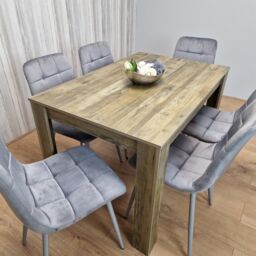 KOSY KOALA Rustic Effect Dining Table Set with 6 Grey Velvet Chairs Stylish Dining Room Furniture Set in Brown - thumbnail 3