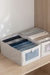 Living and Home Foldable Fabric Clothes Jeans Storage Box Wardrobe Organizer 30*40*20.5 CM in Beige - thumbnail 2