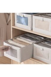 Living and Home Foldable Fabric Clothes Jeans Storage Box Wardrobe Organizer 30*40*20.5 CM in Beige - thumbnail 3