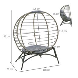OUTSUNNY Freestanding Egg Chair Foldable Rattan Basket Chair for Outdoor or Indoor Grey - thumbnail 3