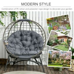 OUTSUNNY Freestanding Egg Chair Foldable Rattan Basket Chair for Outdoor or Indoor Grey - thumbnail 4