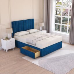 Sloomy Kansas Plush Velvet Memory Foam Bed Set With 2 Drawers, Mattress & Headboard in Navy - Size: Single - thumbnail 2