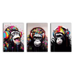 simpa Headphone Apes 3 Panel Canvas Wall Art - thumbnail 1