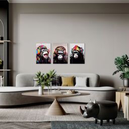 simpa Headphone Apes 3 Panel Canvas Wall Art - thumbnail 3