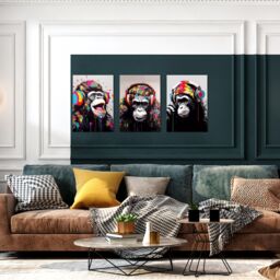 simpa Headphone Apes 3 Panel Canvas Wall Art - thumbnail 4