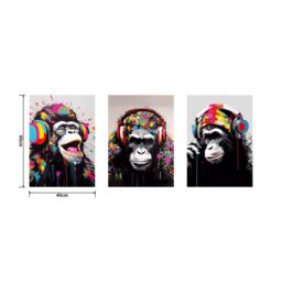 simpa Headphone Apes 3 Panel Canvas Wall Art - thumbnail 5
