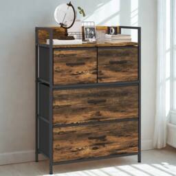 FURNOS Industrial 4 Fabric Drawer Chest Storage Unit With Shelftop Rustic in Brown - thumbnail 1