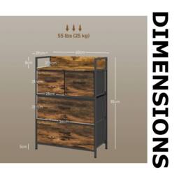 FURNOS Industrial 4 Fabric Drawer Chest Storage Unit With Shelftop Rustic in Brown - thumbnail 8