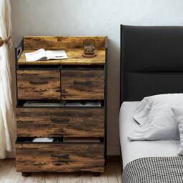 FURNOS Industrial 4 Fabric Drawer Chest Storage Unit With Shelftop Rustic in Brown - thumbnail 2
