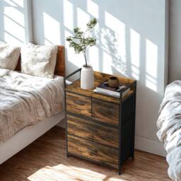 FURNOS Industrial 4 Fabric Drawer Chest Storage Unit With Shelftop Rustic in Brown - thumbnail 4