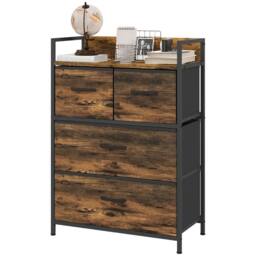 FURNOS Industrial 4 Fabric Drawer Chest Storage Unit With Shelftop Rustic in Brown - thumbnail 7