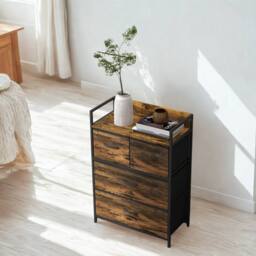 FURNOS Industrial 4 Fabric Drawer Chest Storage Unit With Shelftop Rustic in Brown - thumbnail 5