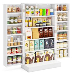 "Costway 41"" Tall Pantry Cabinet Kitchen Storage Cabinet with Doors in White"