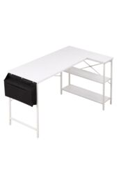 Living and Home L-Shaped Office Desk with Bag & Shelves, 136 x 80 x 75 cm in White - thumbnail 5