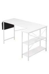 Living and Home L-Shaped Office Desk with Bag & Shelves, 136 x 80 x 75 cm in White - thumbnail 3