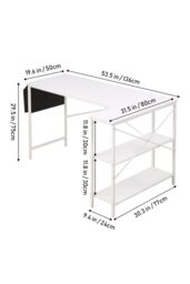 Living and Home L-Shaped Office Desk with Bag & Shelves, 136 x 80 x 75 cm in White - thumbnail 6