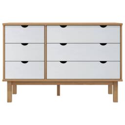 Berkfield Home Beautiful Drawer Cabinet OTTA Brown&White 111x43x73.5cm Solid Woo - Size: 111x43x73.5 cm - thumbnail 1