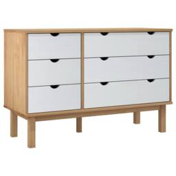 Berkfield Home Beautiful Drawer Cabinet OTTA Brown&White 111x43x73.5cm Solid Woo - Size: 111x43x73.5 cm - thumbnail 3