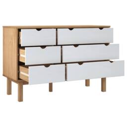 Berkfield Home Beautiful Drawer Cabinet OTTA Brown&White 111x43x73.5cm Solid Woo - Size: 111x43x73.5 cm - thumbnail 4