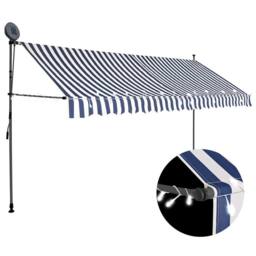 Berkfield Home Manual Retractable Awning with LED 400 cm Blue & White - thumbnail 2