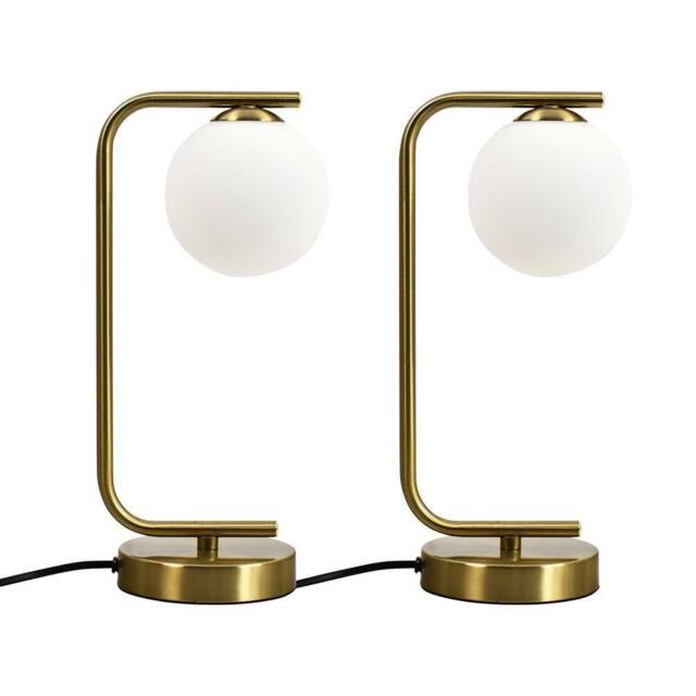 First Choice Lighting Set of 2 Grosvenor - Satin Brass Table Lights with Glass Globes in Gold - image 1