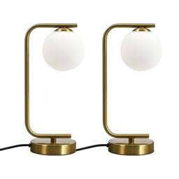 First Choice Lighting Set of 2 Grosvenor - Satin Brass Table Lights with Glass Globes in Gold