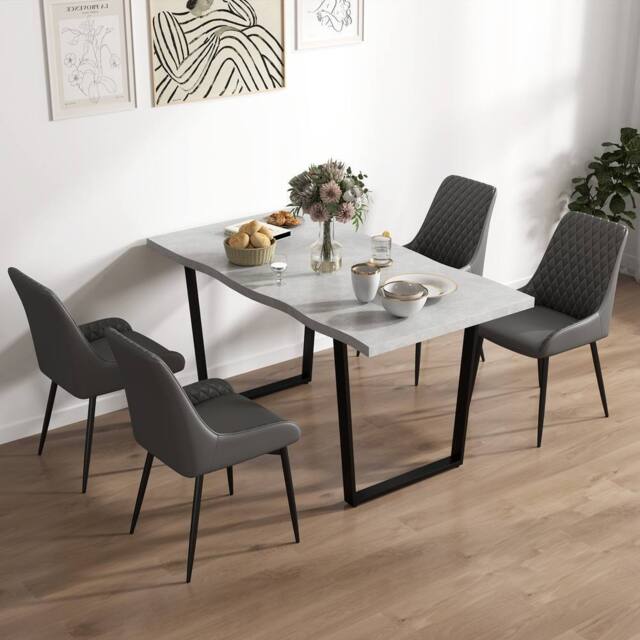 HOMCOM Set of 4 Quilted PU Leather Dining Chairs w/ Metal Frame 4 Legs Grey - Size: 4 Pack - image 1