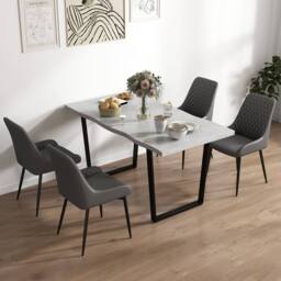 HOMCOM Set of 4 Quilted PU Leather Dining Chairs w/ Metal Frame 4 Legs Grey - Size: 4 Pack - thumbnail 1