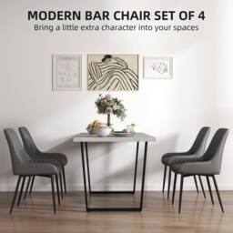 HOMCOM Set of 4 Quilted PU Leather Dining Chairs w/ Metal Frame 4 Legs Grey - Size: 4 Pack - thumbnail 4
