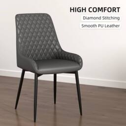 HOMCOM Set of 4 Quilted PU Leather Dining Chairs w/ Metal Frame 4 Legs Grey - Size: 4 Pack - thumbnail 6