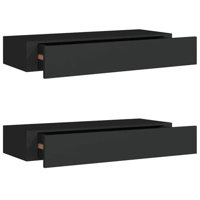Berkfield Home Wall-mounted Drawer Shelves 2 pcs Black 60x23.5x10cm MDF - Size: 60x23.5x10 cm - image 1
