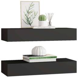 Berkfield Home Wall-mounted Drawer Shelves 2 pcs Black 60x23.5x10cm MDF - Size: 60x23.5x10 cm - thumbnail 4