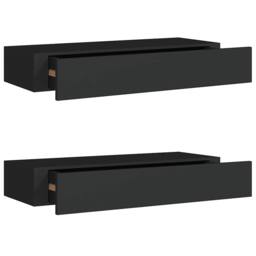 Berkfield Home Wall-mounted Drawer Shelves 2 pcs Black 60x23.5x10cm MDF - Size: 60x23.5x10 cm - thumbnail 1