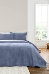 Bianca 'Attica Velvet' Embroidered Bedspread in Blue
