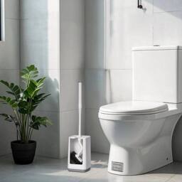 EONLION Toilet Brush with Long Handle in White - thumbnail 1
