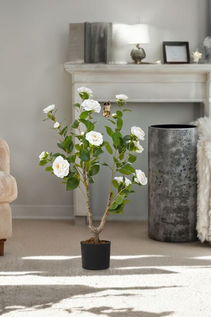 Living and Home 90cm Artificial White Camellia Tree Potted for Garden, Office & Home Decor - image 1