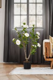 Living and Home 90cm Artificial White Camellia Tree Potted for Garden, Office & Home Decor - thumbnail 2