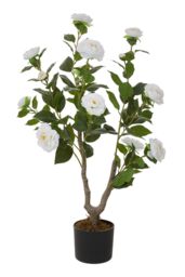 Living and Home 90cm Artificial White Camellia Tree Potted for Garden, Office & Home Decor - thumbnail 4