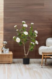 Living and Home 90cm Artificial White Camellia Tree Potted for Garden, Office & Home Decor - thumbnail 3