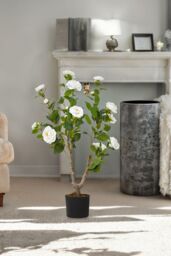 Living and Home 90cm Artificial White Camellia Tree Potted for Garden, Office & Home Decor - thumbnail 1