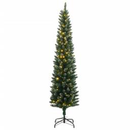 Berkfield Home Artificial Slim Christmas Tree 150 LEDs 150 cm in Green - thumbnail 1