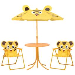 Berkfield Home 3 Piece Kids' Garden Bistro Set with Parasol Yellow - thumbnail 2