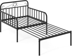 Gymax Extendable Daybed Frame Single Metal Bed With Trundle & Slats Support in Black - thumbnail 3