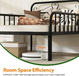 Gymax Extendable Daybed Frame Single Metal Bed With Trundle & Slats Support in Black - thumbnail 6