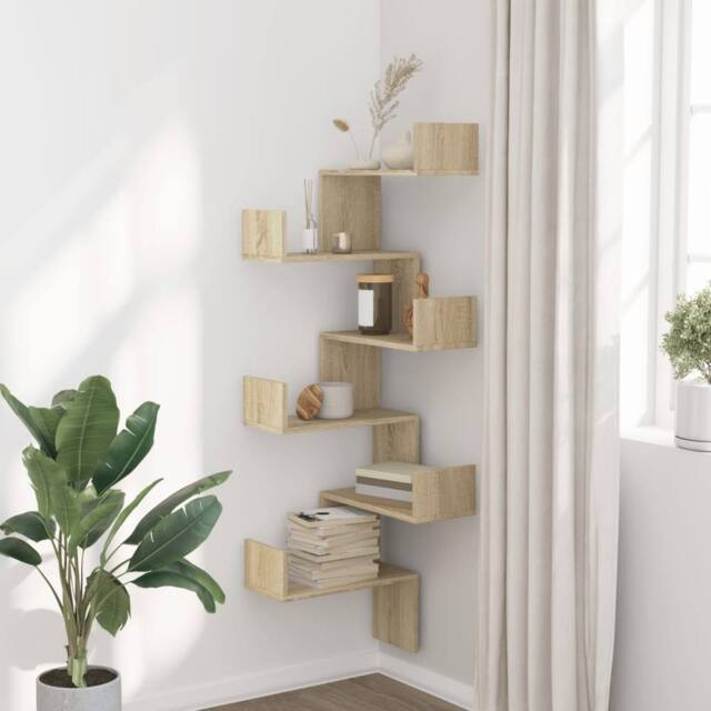 Berkfield Home Wall Corner Shelf Sonoma Oak 45x45x147 cm Engineered Wood in Light Brown - Size: 45 x 45 x 147 cm - image 1