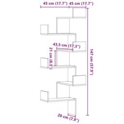 Berkfield Home Wall Corner Shelf Sonoma Oak 45x45x147 cm Engineered Wood in Light Brown - Size: 45 x 45 x 147 cm - thumbnail 9